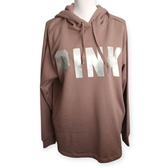 PINK Victoria's Secret Taupe/Mauve Hoodie with Silver Logo Sz M EUC. - Picture 3 of 8